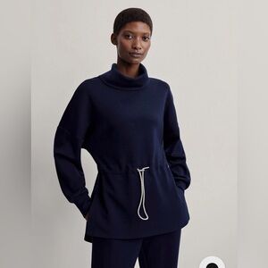 Varley Freya Blue (sky captain) Cowl Neck Sweater with Drawstring - Size XXS